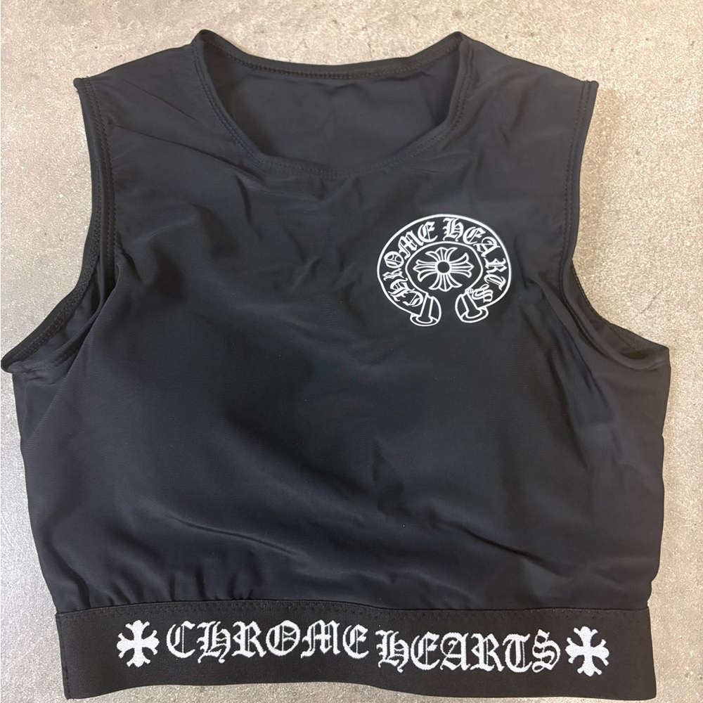 Chrome Hearts Black and White Logo Athletic Crop Top & Shorts Set Women’s Size M - Picture 3 of 6